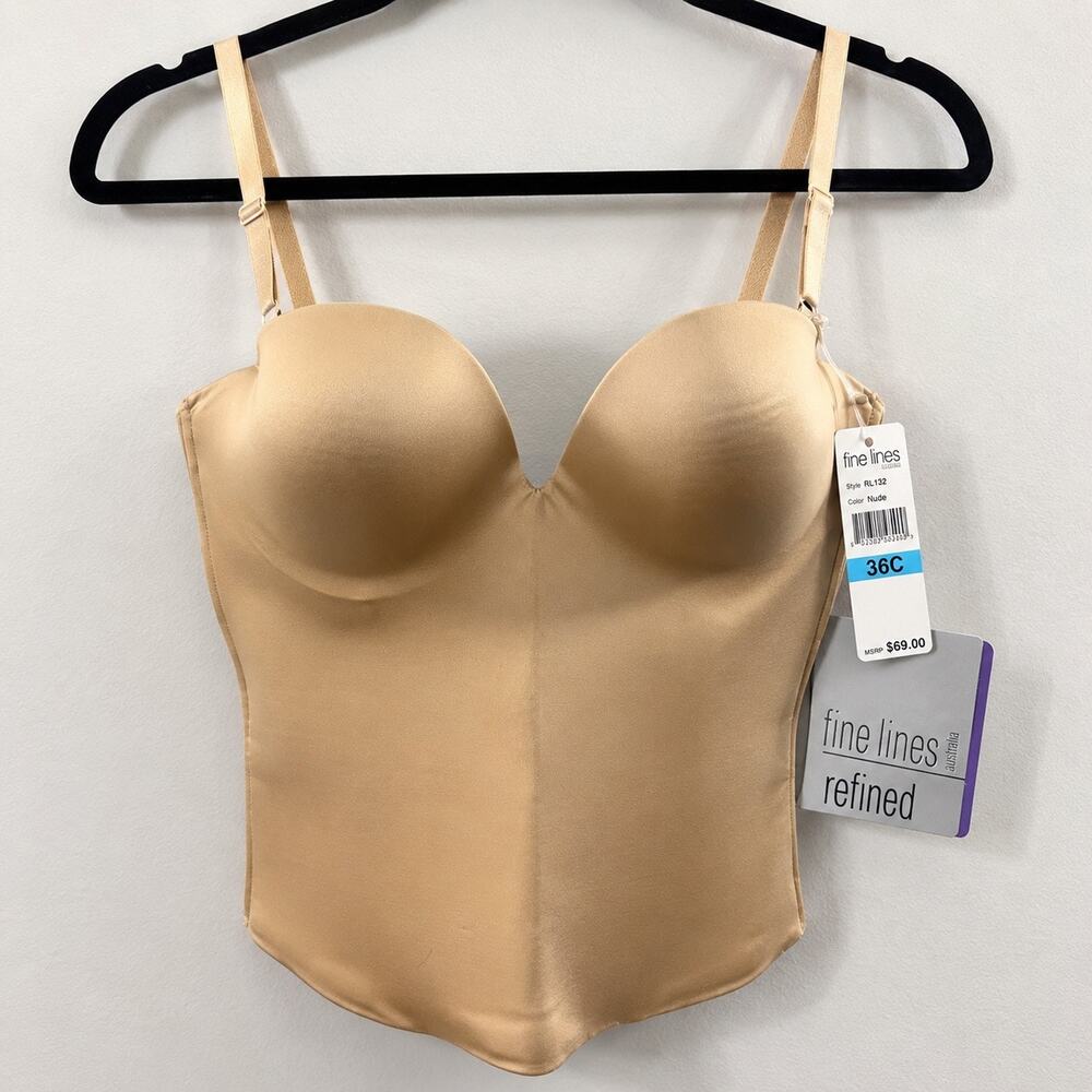 Fine Lines Australia 36C Nude Low Back 4 Way Convertible Bustier NWT